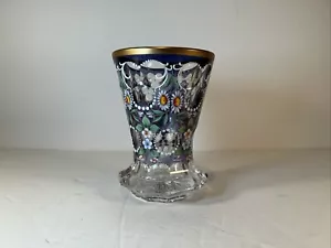 Vintage Bohemian hand made Moldau Crystal Vase Floral Print - Picture 1 of 7