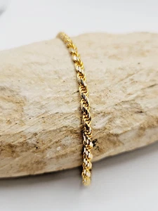 10 Kt Gelbgold massives zweifarbiges diamantgeschliffenes Seil Armband Karabinerverschluss * - Bild 1 von 9
