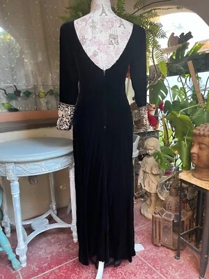 6 Victor Costa Negro Diseñador Alta Costura Vestido de Noche Terciopelo Elegante Regal Emboider Foto 1 de 4