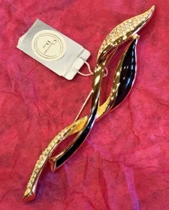 Auténtico broche alfiler Christian Dior esmaltado negro y cristales - Imagen 1 de 6