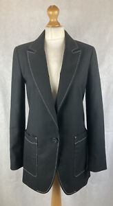 By Malene Birger Black White Stitched Trim Longline Blazer Jacket UK8/36 105