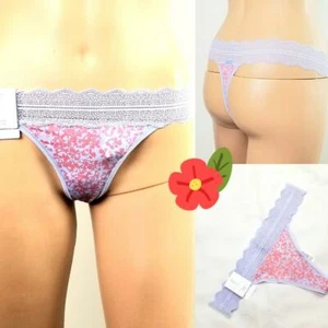 CALVIN KLEIN WOMEN'S THONG PANTIES MICROFIBER BLUE LACE WAIST BOWS PRINT size XS - Picture 1 of 12