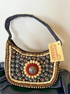 NWT Jackson Hole Clothiers Tibetan Wooden Beaded Handbag Purse Small - Picture 1 of 9