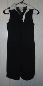 Ann Taylor Loft PETITE Black Shirt Dress White Collar Size XSP Stretch EUC - Picture 1 of 8