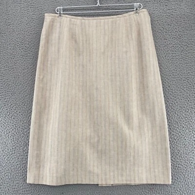 Jones Wear Skirt Womens 12 Ivory Pinstripe Linen Blend Straight Below Knee Work - Image 1 of 4