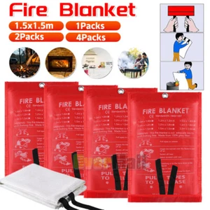 1-4X FIRE BLANKETS LARGE QUICK RELEASE HOME OFFICE KITCHEN SAFETY FIRE BLANKET - Picture 1 of 23