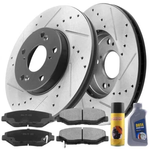 Front Drilled Disc Brake Rotors Ceramic Pad Kit For Honda Civic 2013-2021 EX LX - Foto 1 di 5