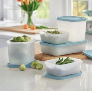 Tupperware Freezer Keepers Starter Set Freezer Mates 5 Piece Set Brand New Blue - Picture 1 of 3
