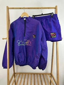 VTG Surf Style Purple Iridescent Pullover Windbreaker Track Jacket & Shorts XL - Picture 1 of 6