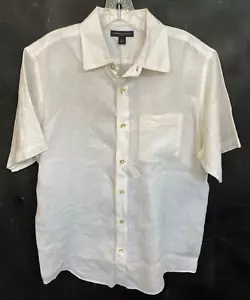 Banana Republic 100% Linen Shirt Men's Large Solid White Short Sleeves Button Fr - Picture 1 of 11