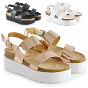 Sandalias de cuña con plataforma de tacón bajo para mujer Zapatos gruesos planos con tiras Talla 3-8 - Imagen 1 de 38