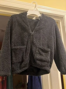 Boys Fleece Jacket, Size  6, Black w/checkered Hood  - Picture 1 of 4