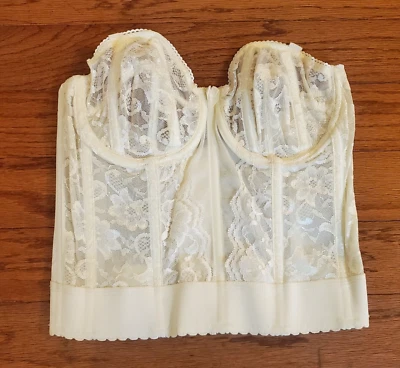 Vintage Goddess Bridal Corset Bustier Boned strapless Bra 34C Ivory Lace  - Image 1 of 4