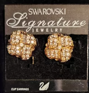 SWAROVSKI GOLD OHRRINGE ECKIG MIT PAVE KRISTALL CLIP-ON *NEU AUF KARTE* - Bild 1 von 6