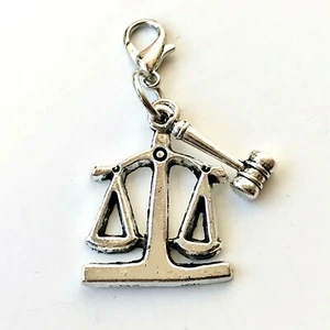 Law Scale Clip On Charm Zipper Pull Gavel Scales Lawyer Attorney Gift Paralegal - Picture 1 of 6