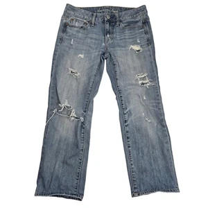 Pantalones de mezclilla rasgados American Eagle Boy calce desgastados lavado claro talla 2 aplastados - Imagen 1 de 12
