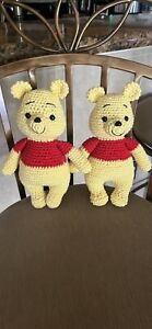 Handmade Crocheted Winnie the Pooh Amigurumi  9” Tall. Cotton Yarn Washable