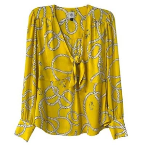 Cabi Reef Knot Anchors Blouse Top #5707 Yellow Nautical Tie Neck Sz S - Picture 1 of 7