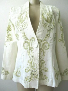 Beige Embellished Blazer Antthony Originals Long Sleeve Button Closure NEW - Picture 1 of 8