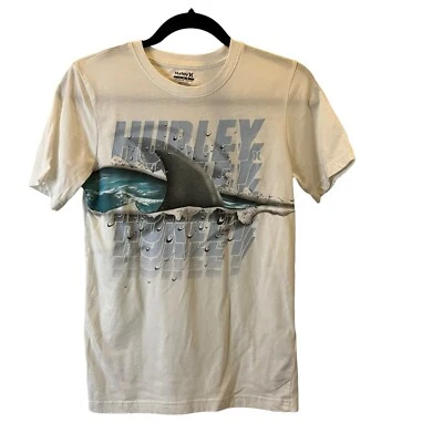 Hurley Shark Fin Ocean Graphic Print Tee Shirt Short Sleeve White Boys Youth L - Image 1 of 4