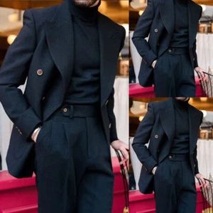 Business Men's Suit Wide Peak Lapel Double Breasted Wedding Groom Tuxedo 2piece - Picture 1 of 11