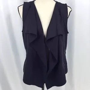 Chicos 0 Draped Waterfall Open Vest Womens Size Small / 4 Black Moto Zip Pockets - Picture 1 of 9