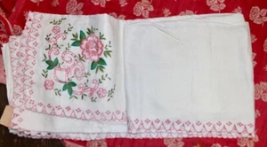 Vintage Russisch Rosa Bestickt Baumwolle Damast Tischdecke Tischdecke Servietten - Bild 1 von 6
