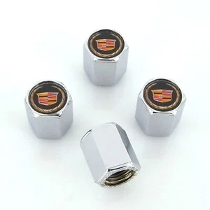 Cadillac New Logo Tire Stem Valve Caps (Chrome on Gold) - Picture 1 of 2