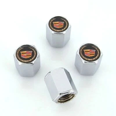 Cadillac New Logo Tire Stem Valve Caps (Chrome on Gold) - Image 1 of 2