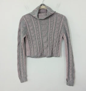 Ivivva Girls Cable Knit Turtleneck Sweater Pullover Thumb Holes Gray Pink 10 - Picture 1 of 10