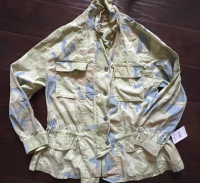 New NWT Free People Lime Combo Jacket S Camouflage Zip Button Pockets  Orig $148 - image 1 of 4