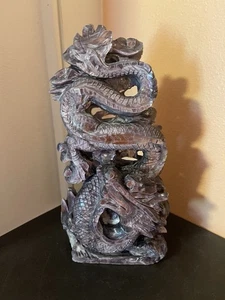 Cristal de lepidolita de mica de litio púrpura natural de 3+ libras talla de dragón oriental - Imagen 1 de 5