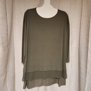 Eileen Fisher Bateau Seide Tunika Oberteil Large Olivgrün Stretch Langarm - Bild 1 von 7