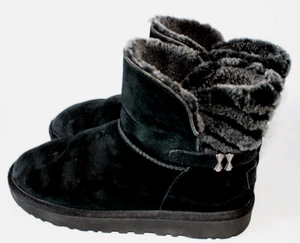 UGG Black Shearling Ankle Boots Grey Fur Cuff Size UK 6.5 - Picture 1 of 8