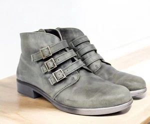Naot Botas Mujer 7 US/38EU Negro Gris Cuero Calima Botines Hebillas Moto - Imagen 1 de 14
