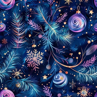 Whimsical Blue Purple Wrapping Paper Rolls | Chic Nostalgic Christmas Gift Wrap - Image 1 of 4