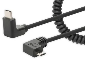 Manhattan Spiralkabel USB-C auf Micro-USB Ladekabel 1m schwarz - Bild 1 von 6