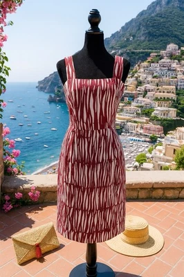 Max Mara 100% льняное платье-футляр - 6 - ягодное, абстрактное смелое минималистское итальянское - Изображение 1 из 4