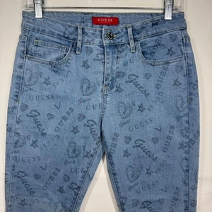 Guess Los Angeles Women's Light Wash Denim Jeans Hearts Stars Print Sz 28 No Tag - Picture 1 of 12