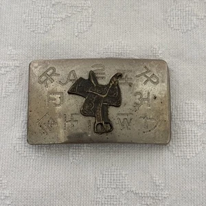 Vintage Cattle Branding Marks Saddle Western Cowboys Rodeo Chambers Belt Buckle - Picture 1 of 7