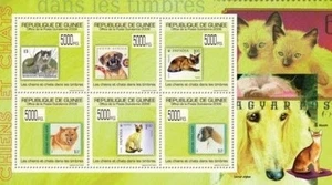 GUINEA 2009 * IMPERF * DOGS CATS STAMP ON STAMP 6V 13424-3 - Picture 1 of 1