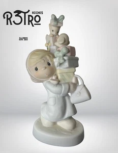🚨 Precious Moments E-2374 Konvolut Freude Mädchen Weihnachten Porzellan Figur Vintage - Bild 1 von 2