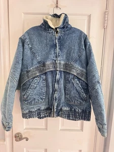 Vintage Outer Point Sherpa Denim Jacket 80s 90s Acid Wash Retro Men’s M HEAVY - Picture 1 of 11