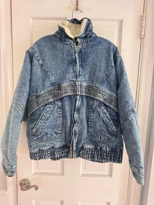 Vintage Outer Point Sherpa Denim Jacket 80s 90s Acid Wash Retro Men’s M HEAVY - Image 1 of 4