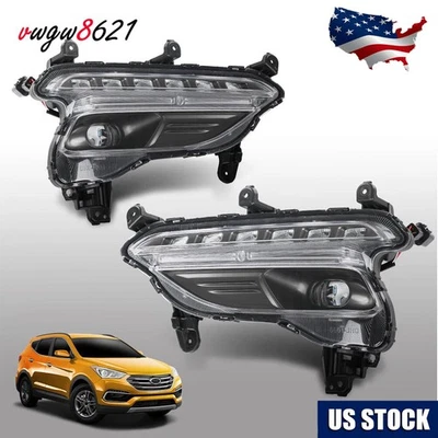 Fit For Hyundai Santa Fe Sport 2017-2018 Front Fog Lights Daytime Running Lamps - Image 1 of 4
