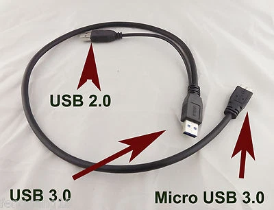 USB 3.0 A Male Micro USB 3.0 B Y Cord Cable For Toshiba External Hard Drive Disk - Image 1 of 4