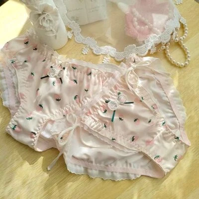 Women Milk Silk Underwear Cute Strawberry Print Lace-up Low-rise Triangle Pantie - image 1 of 4