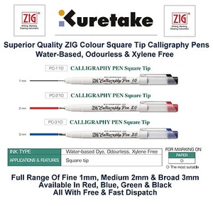 Zig Kuretake Calligraphy Pen Square Nib Tip Italic Manuscript Music Script Bold - Picture 1 of 5