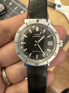 Vintage Timex Viscount 1980 Automatic Mens Watch 34320 10880 Diver Date Black - Picture 1 of 18