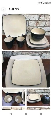 VAJILLA CHINA GIBSON DESIGNS 8 PIEZAS SOHO LOUNGE TAUPE/NEGRO “SERVICIO PARA DOS” Foto 1 de 2